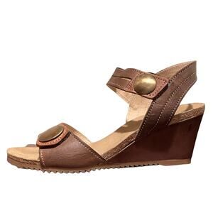 BIZA Brown & Tan Leather Wedge Sandal W/Hook & Loop Closure for the Perfect Fit!